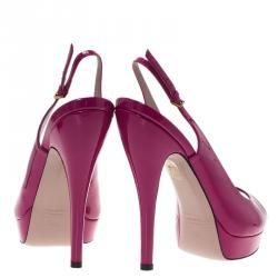 Pre Owned Gucci Pink Patent Lisbeth Platform Slingback Sandals Size 38.5