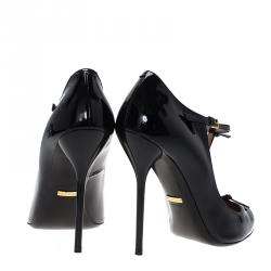Pre Owned Gucci Black Patent Beverly T Strap Pumps Size 40