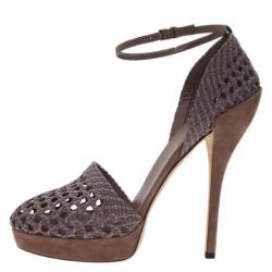 Pre Owned صندل غوتشي نعل سميك سيور كاحل كيلي جلد مغزول مقاس 41