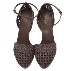 Pre Owned صندل غوتشي نعل سميك سيور كاحل كيلي جلد مغزول مقاس 41