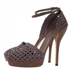 Pre Owned صندل غوتشي نعل سميك سيور كاحل كيلي جلد مغزول مقاس 41