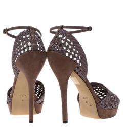 Pre Owned صندل غوتشي نعل سميك سيور كاحل كيلي جلد مغزول مقاس 41