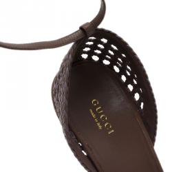 Pre Owned صندل غوتشي نعل سميك سيور كاحل كيلي جلد مغزول مقاس 41