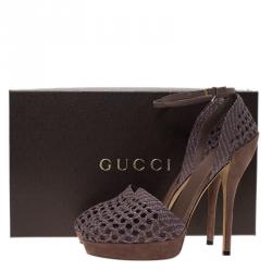 Pre Owned صندل غوتشي نعل سميك سيور كاحل كيلي جلد مغزول مقاس 41