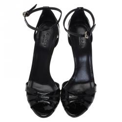 Pre Owned صندل غوتشي سيور كاحل ديبرا لامع أسود مقاس 36