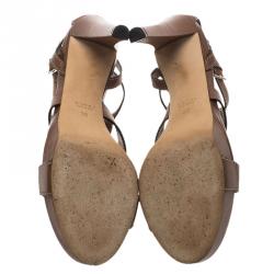 مملوكة مسبقًا  Gucci Brown Leather Icon Bit Platform Sandals Size 38