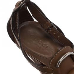 مملوكة مسبقًا  Gucci Brown Leather Icon Bit Platform Sandals Size 38