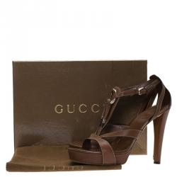 مملوكة مسبقًا  Gucci Brown Leather Icon Bit Platform Sandals Size 38