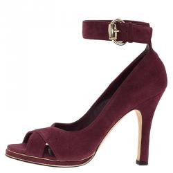 Pre Owned Gucci Burgundy Suede Criss Cross Ankle Strap Pumps Size 37