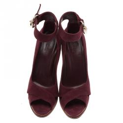Pre Owned Gucci Burgundy Suede Criss Cross Ankle Strap Pumps Size 37