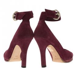 Pre Owned Gucci Burgundy Suede Criss Cross Ankle Strap Pumps Size 37