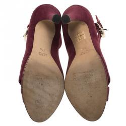 Pre Owned Gucci Burgundy Suede Criss Cross Ankle Strap Pumps Size 37