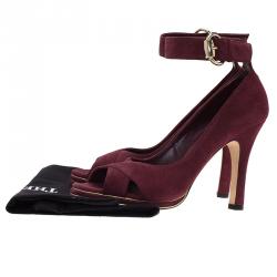 Pre Owned Gucci Burgundy Suede Criss Cross Ankle Strap Pumps Size 37