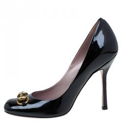 Pre Owned Gucci Black Patent Jolene Horsebit Pumps Size 36.5