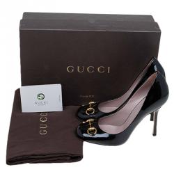 Pre Owned Gucci Black Patent Jolene Horsebit Pumps Size 36.5