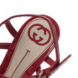 مملوكة مسبقًا Gucci Red Patent Leather and Cork Platform Wedge Sandals Size 37