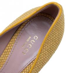 Pre Owned Gucci Yellow Woven Raffia Lisbeth Platform Pumps Size 36
