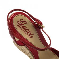 Pre Owned حذاء روكي غوتشي بينولوبي ميكروغوتشيسيما جلد لامع احمر مقاس 37.5