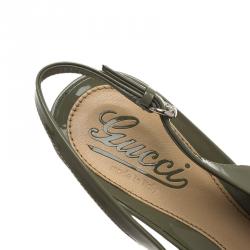 مملوكة مسبقًا Gucci Green Patent Sofia Peep Toe Raffia Slingback Sandals Size 38.5