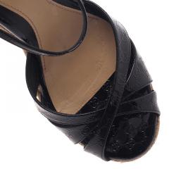 Pre Owned Gucci Black Microguccissima Patent Leather Espadrille Wedges Size 37.5