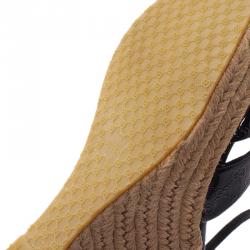 Pre Owned Gucci Black Microguccissima Patent Leather Espadrille Wedges Size 37.5