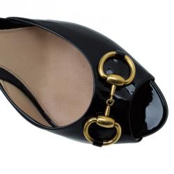 Pre Owned Gucci Black Patent Leather New Hollywood Horsebit Mules Size 39.5