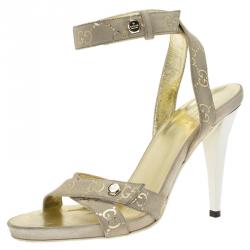 Pre Owned Gucci Beige Guccissima Suede Ankle Strap Sandals Size 39.5
