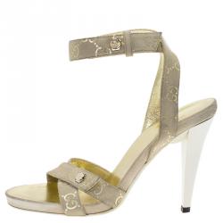 Pre Owned Gucci Beige Guccissima Suede Ankle Strap Sandals Size 39.5