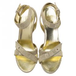 Pre Owned Gucci Beige Guccissima Suede Ankle Strap Sandals Size 39.5