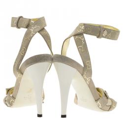 Pre Owned Gucci Beige Guccissima Suede Ankle Strap Sandals Size 39.5