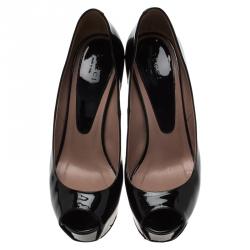 Pre Owned Gucci Black Patent Peep Toe Platform Pumps Size 36.5