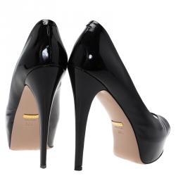 Pre Owned Gucci Black Patent Peep Toe Platform Pumps Size 36.5