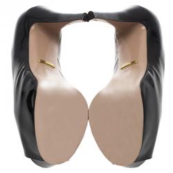 Pre Owned Gucci Black Patent Peep Toe Platform Pumps Size 36.5