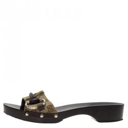 Pre Owned Gucci Beige Guccissima Canvas Icon Bit Clogs Size 38