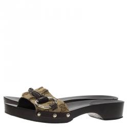 Pre Owned Gucci Beige Guccissima Canvas Icon Bit Clogs Size 38