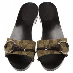 Pre Owned Gucci Beige Guccissima Canvas Icon Bit Clogs Size 38