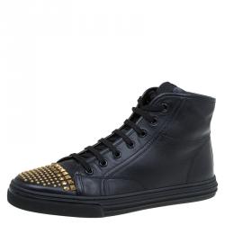 Gucci Black California Studded Leather High Top Sneakers Size 39
