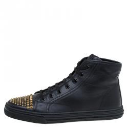 Gucci Black California Studded Leather High Top Sneakers Size 39