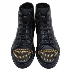 Gucci Black California Studded Leather High Top Sneakers Size 39