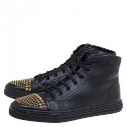 Gucci Black California Studded Leather High Top Sneakers Size 39