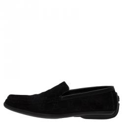 Pre Owned Gucci Black Guccissima Suede Loafers Size 37