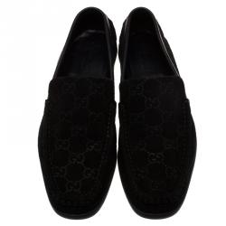 Pre Owned Gucci Black Guccissima Suede Loafers Size 37