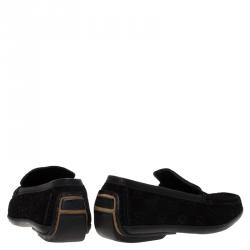 Pre Owned Gucci Black Guccissima Suede Loafers Size 37