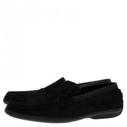 Pre Owned Gucci Black Guccissima Suede Loafers Size 37