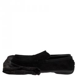 Pre Owned Gucci Black Guccissima Suede Loafers Size 37