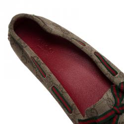 Pre Owned Gucci Beige GG Print Leather Bow Loafers Size 38