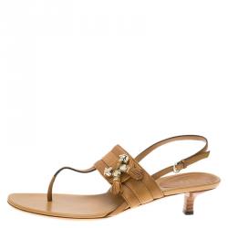 Pre Owned صندل سلايد غوتشي ماراكيش جلد بني كعب كيتن مقاس 40