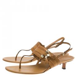 Pre Owned صندل سلايد غوتشي ماراكيش جلد بني كعب كيتن مقاس 40