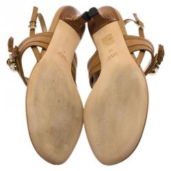 Pre Owned صندل سلايد غوتشي ماراكيش جلد بني كعب كيتن مقاس 40