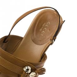 Pre Owned صندل سلايد غوتشي ماراكيش جلد بني كعب كيتن مقاس 40